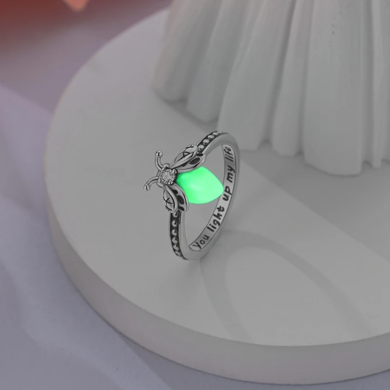 Original 925 Sterling Silver Rings Luminous Firefly Zircon Rings For Women Girls Jewelry Birthday Anniversary Gifts