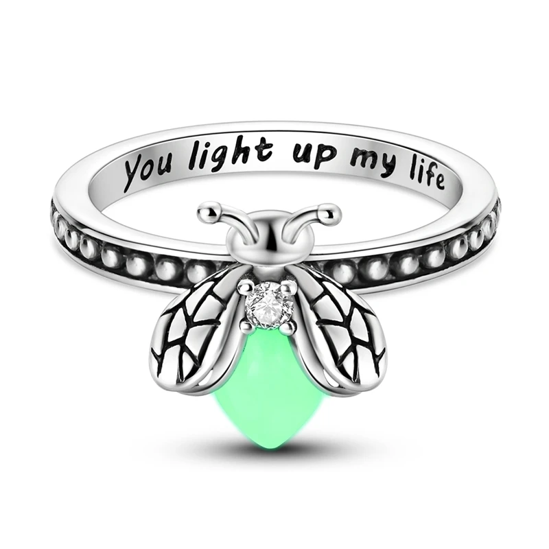 Original 925 Sterling Silver Rings Luminous Firefly Zircon Rings For Women Girls Jewelry Birthday Anniversary Gifts