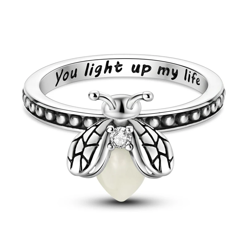 Original 925 Sterling Silver Rings Luminous Firefly Zircon Rings For Women Girls Jewelry Birthday Anniversary Gifts